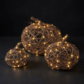 Set of 3 Wicker Pumpkin LED Outdoor Decorations with Timer