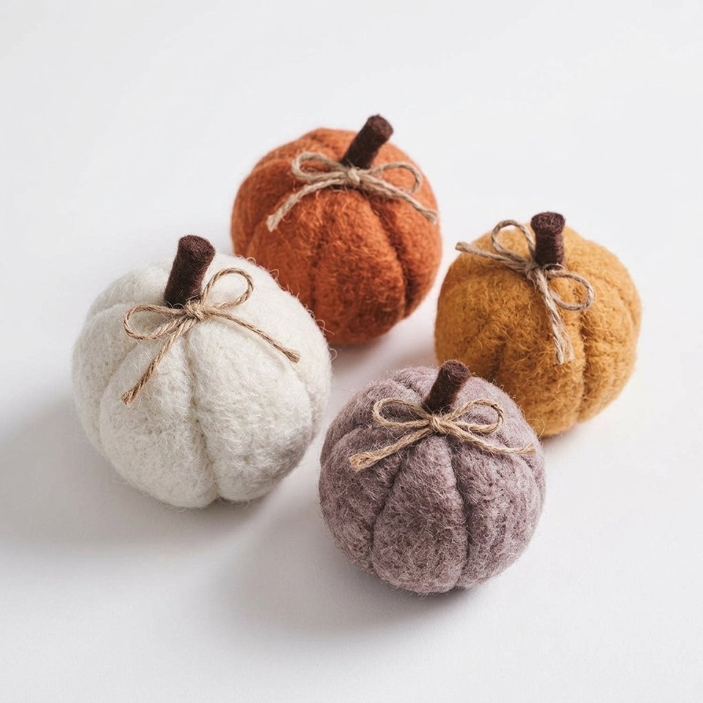 Set of 4 Felt Pumpkin Table Decorations in Autumn Colours