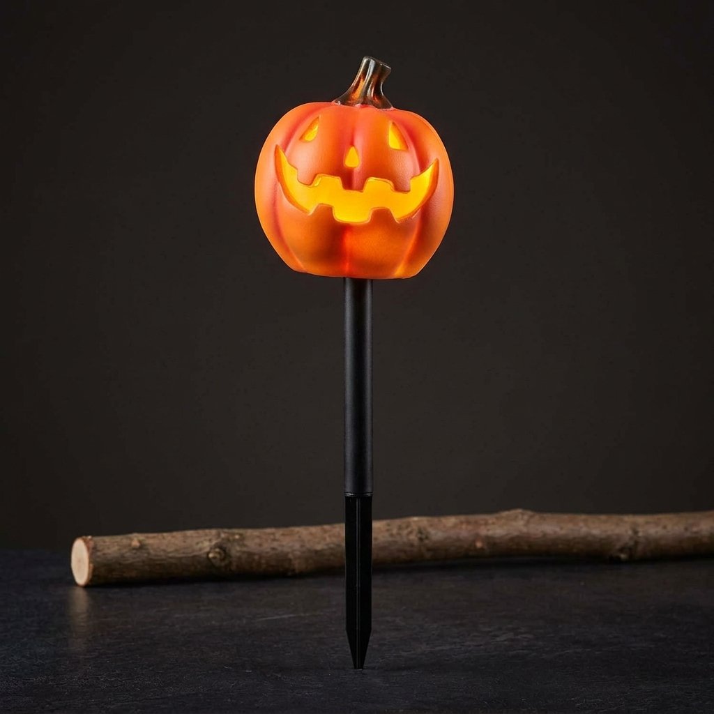 Set of 4 Halloween Jack-o'-Lantern Pumpkin Stake Lights with LED Glow and Timer