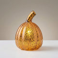 Set of 4 Mercury Glass Mini LED Pumpkin Decorations with Timer