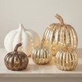 Set of 5 Light-Up Pumpkin Decorations – Ceramic, Mercury Gold and Brass Mottled