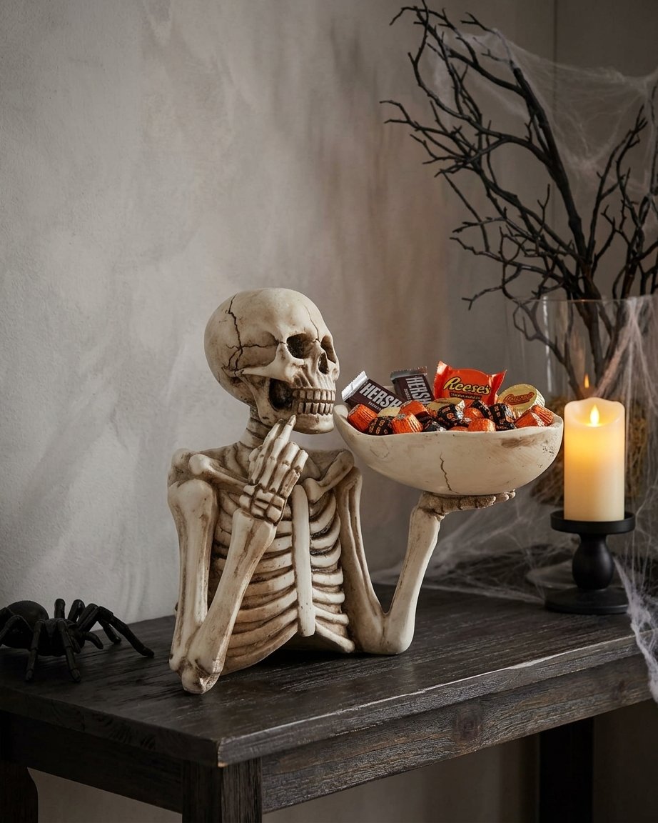 Skeleton Candy Bowl Holder with Cracked Resin Dish