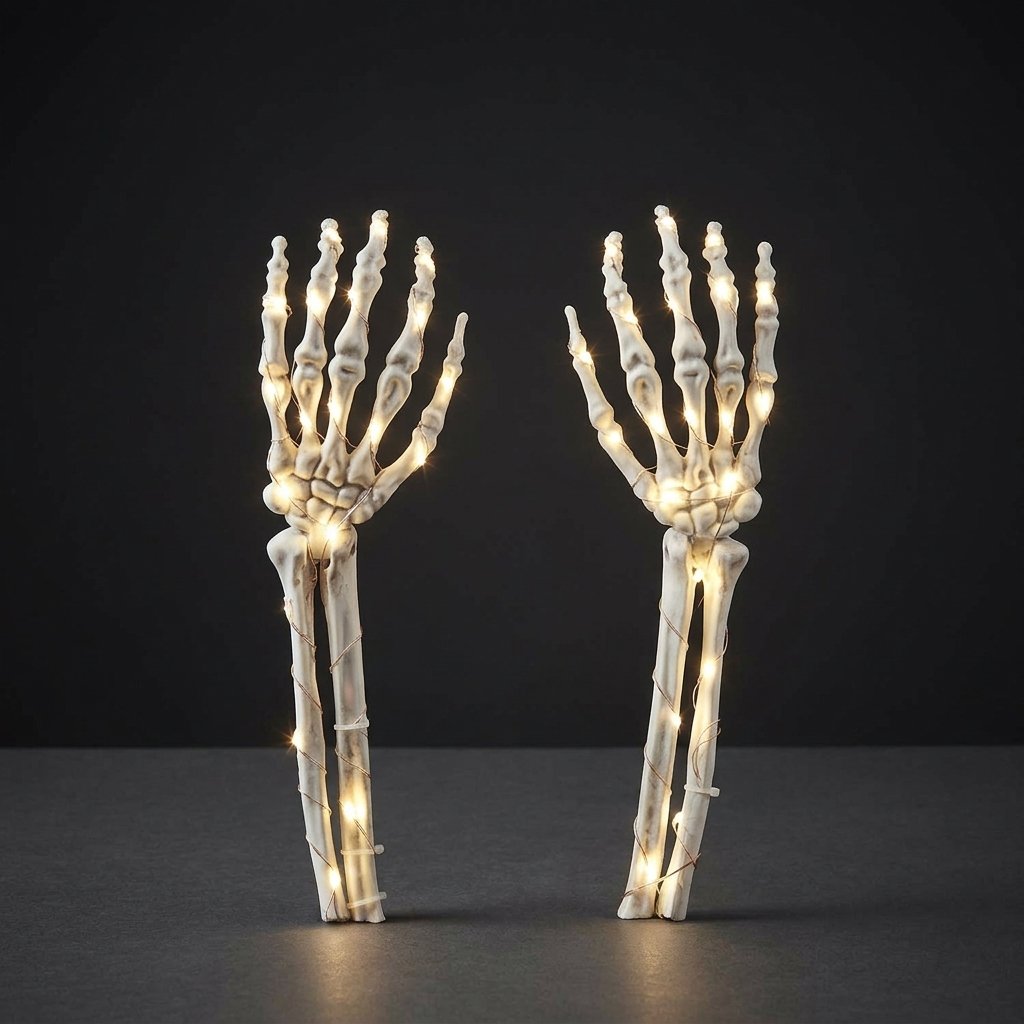 Skeleton Hand Garden Stake Lights with Warm White LEDs – Set of 2