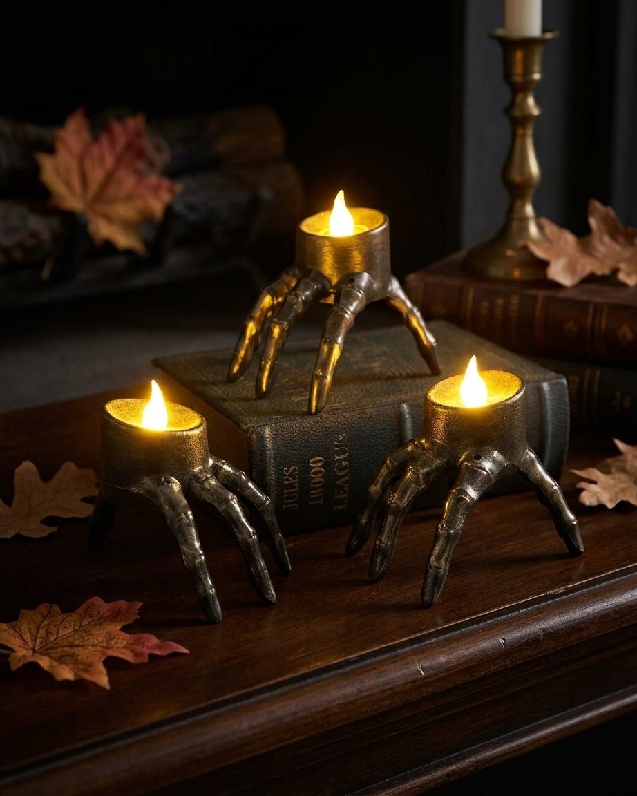 Skeleton Hand LED Candle Holder, Halloween Resin Decor