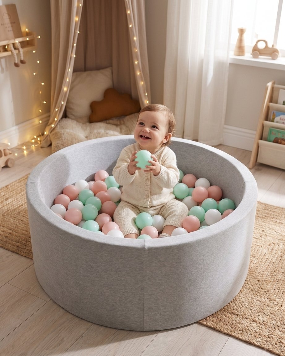 Soft Foam Ball Pit in Light Grey