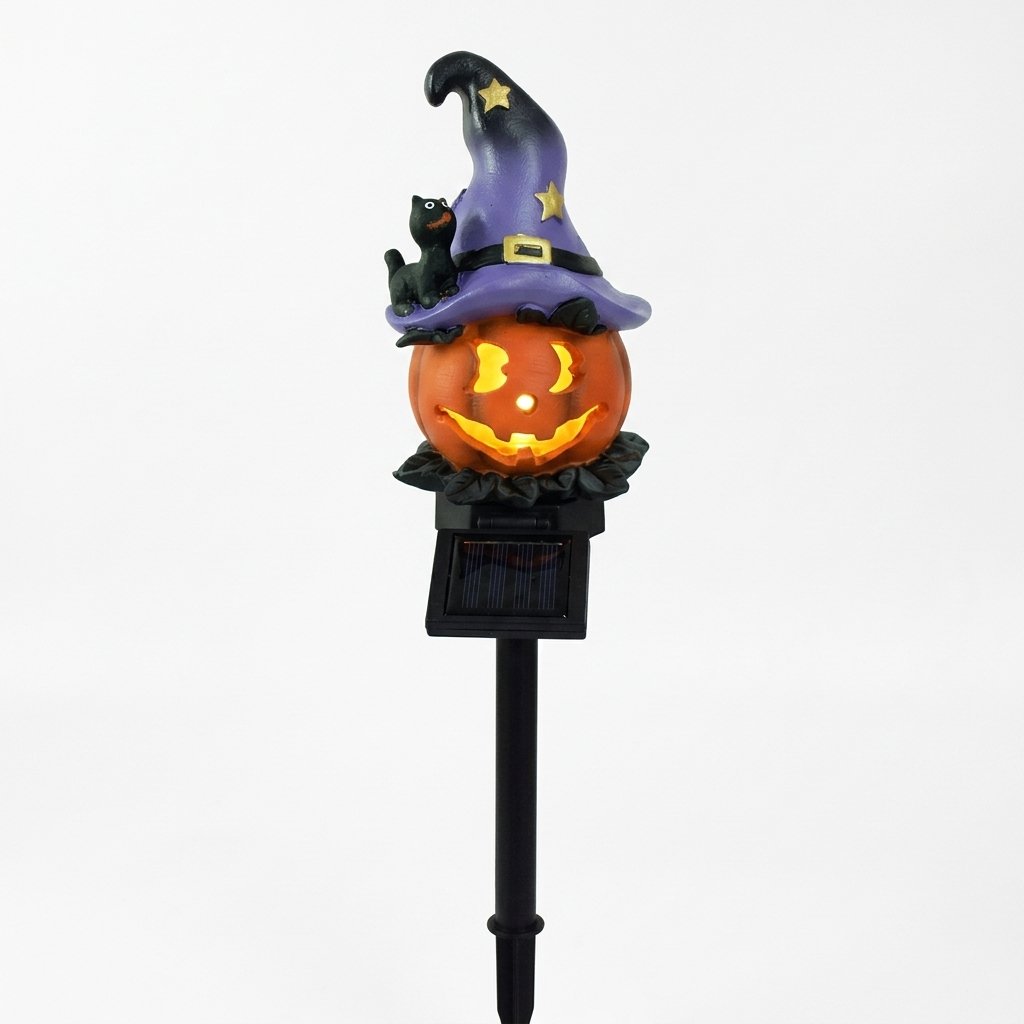 Solar-Powered Halloween Garden Stake Lights – Resin Pumpkin and Ghost Lanterns for Outdoor Use