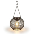 Solar-Powered Hanging Globe Lantern with Warm White LED – Black Metal Wire Mesh, Set of 2