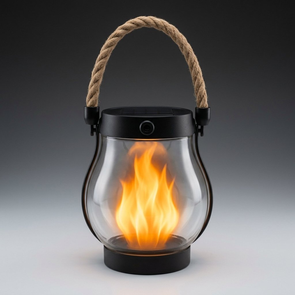 Solar-Powered Outdoor Lantern with Flickering Flame Effect
