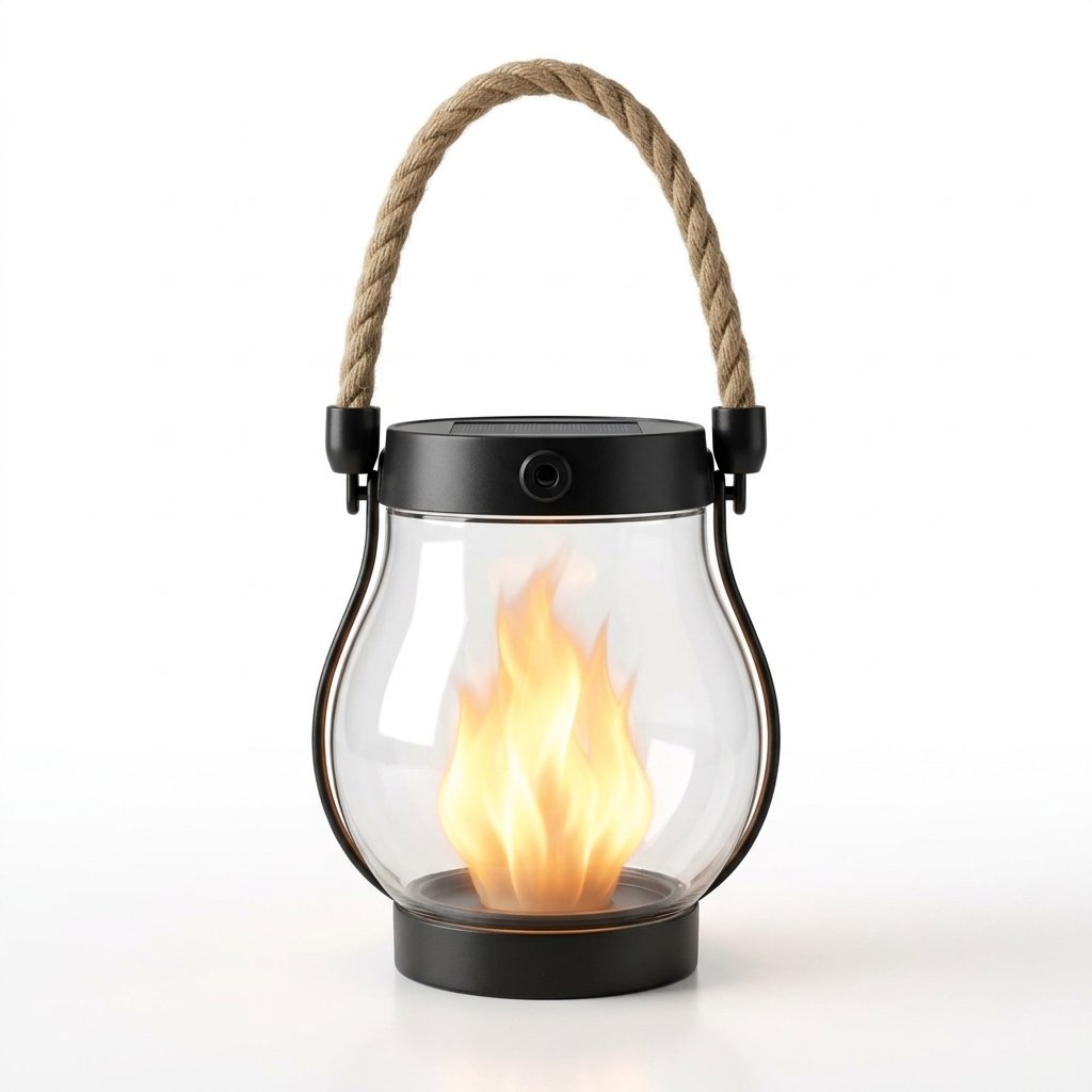Solar-Powered Outdoor Lantern with Flickering Flame Effect