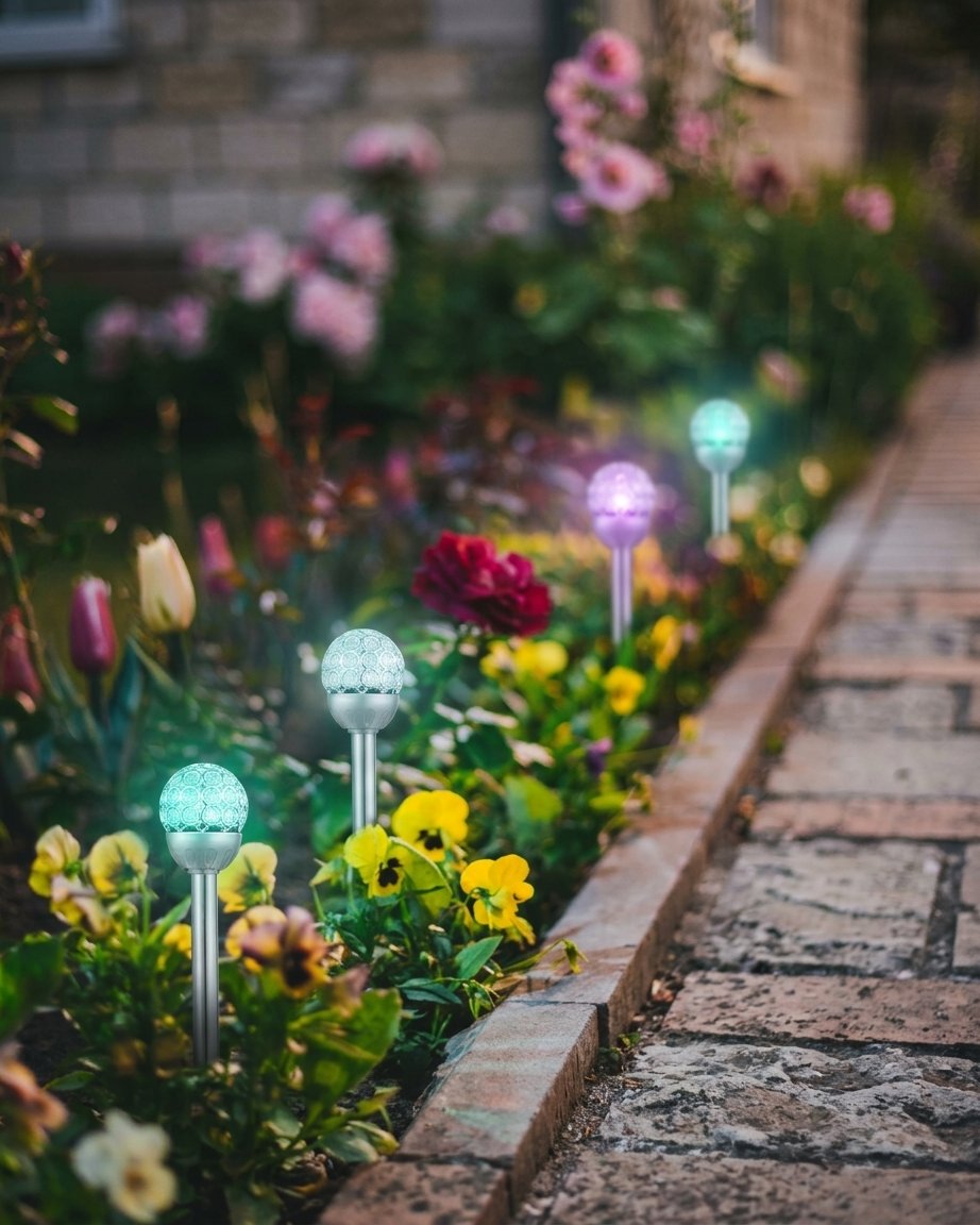 Solar RGB Crystal Ball Garden Path Lights, Set of 3