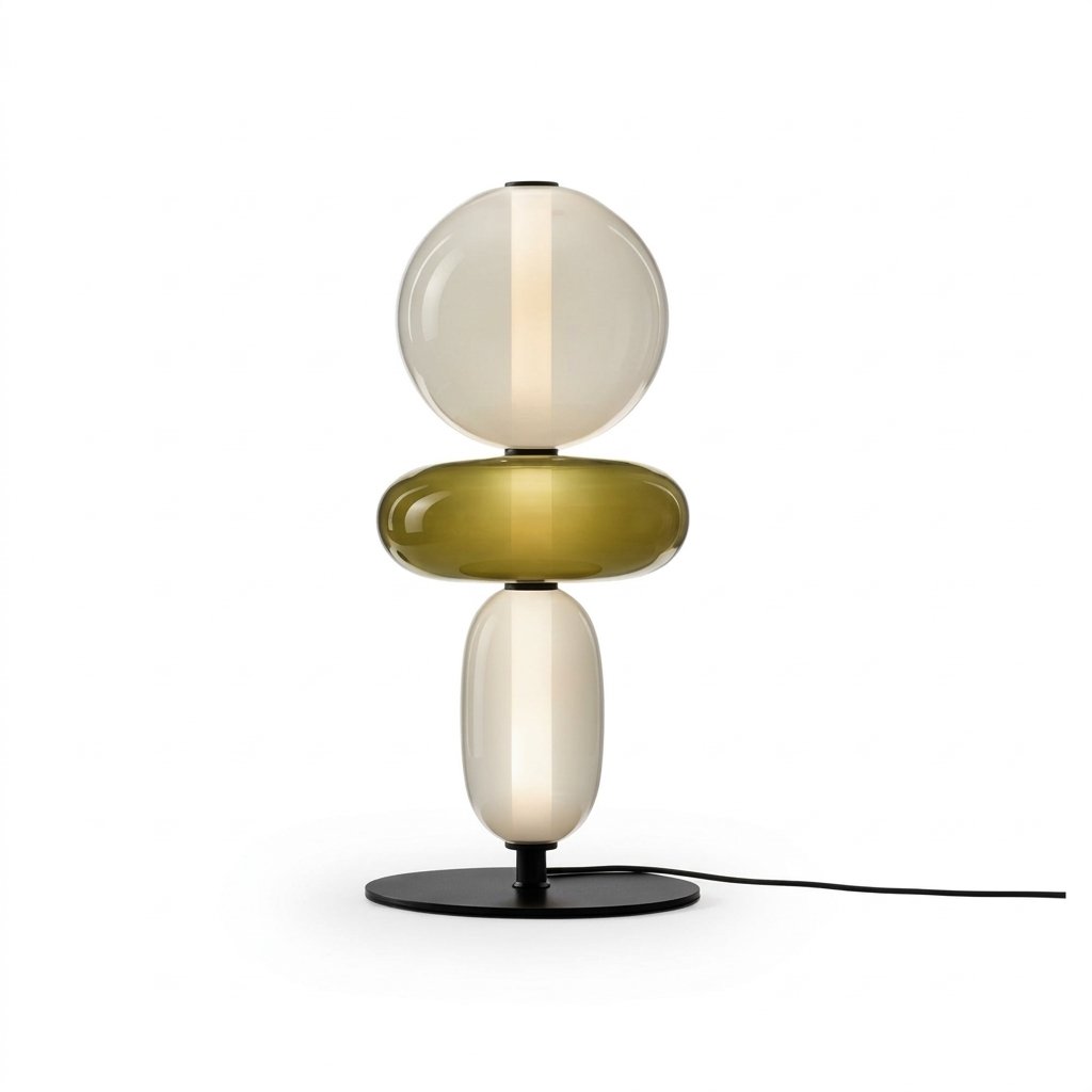 Stacked Glass Totem Table Lamp with Hand-Blown Pebble Shades