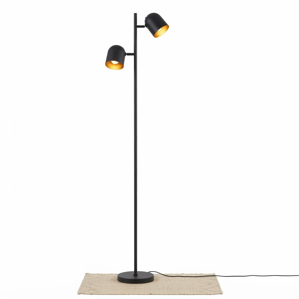 Twin-Spot Black & Gold Floor Lamp