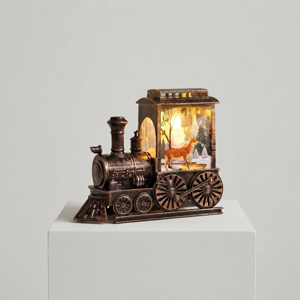 Vintage Train LED Lantern with Winter Scene