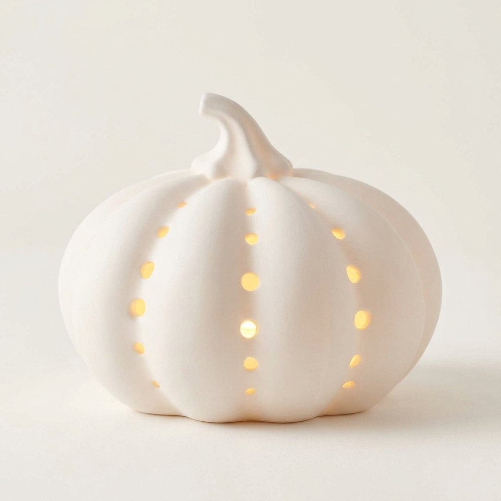 White Ceramic Pumpkin LED Light with Timer