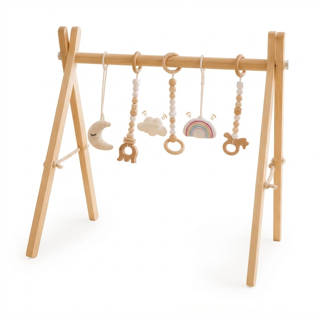 Wooden Baby Play Gym with Hanging Toys