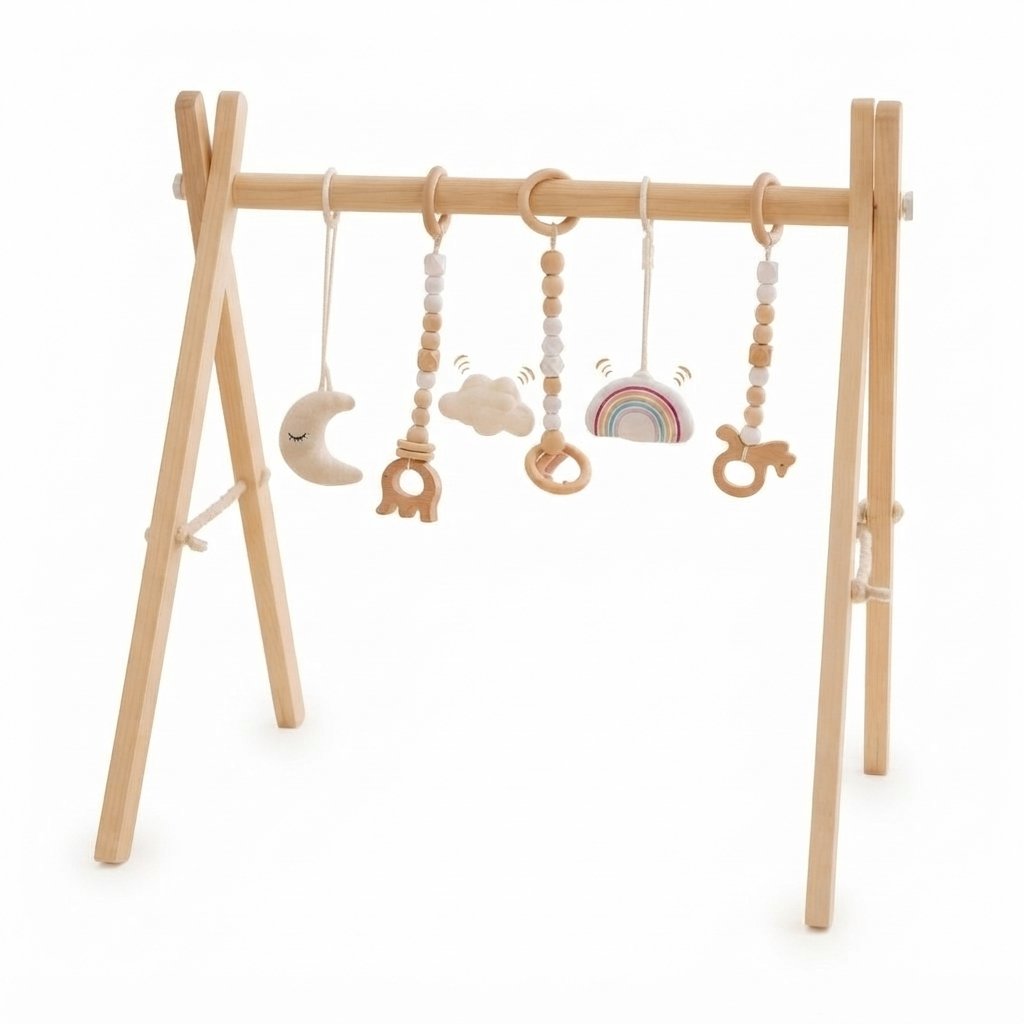 Wooden Baby Play Gym with Sensory Toys