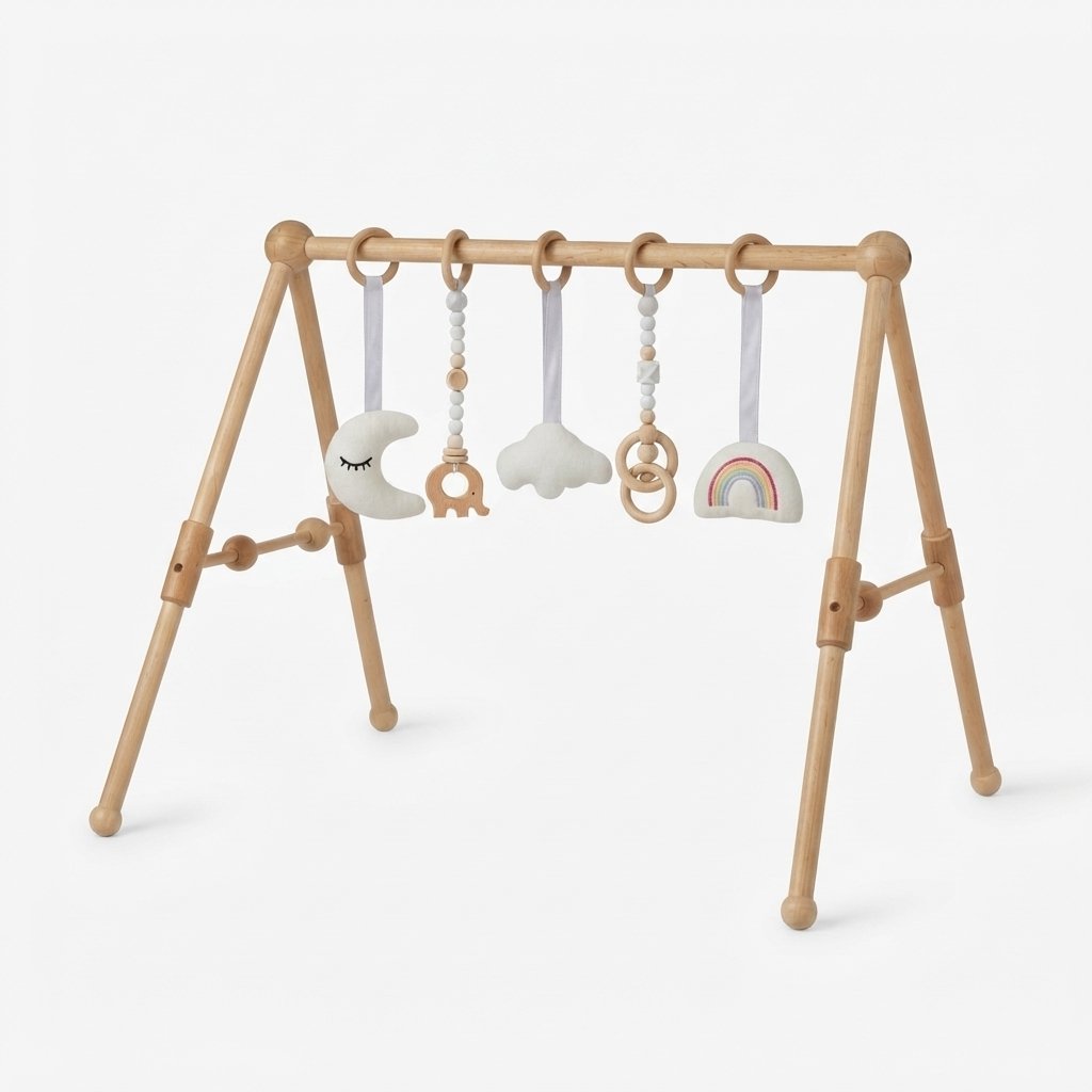 Wooden Baby Play Gym with Sensory Toys