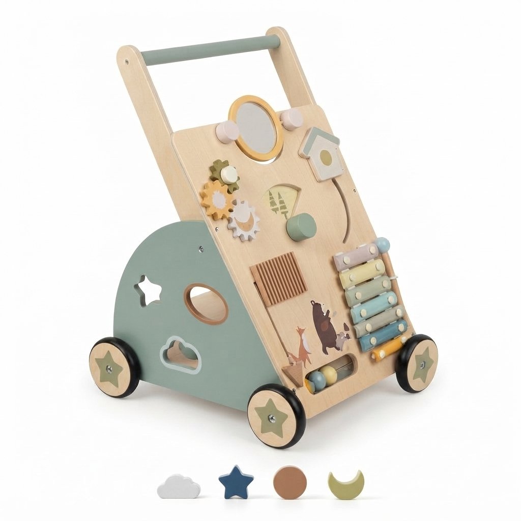 Wooden Baby Push Walker with Activity Board