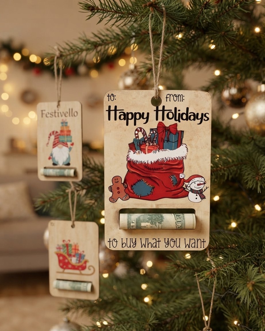 Wooden Christmas Money Gift Card Holder
