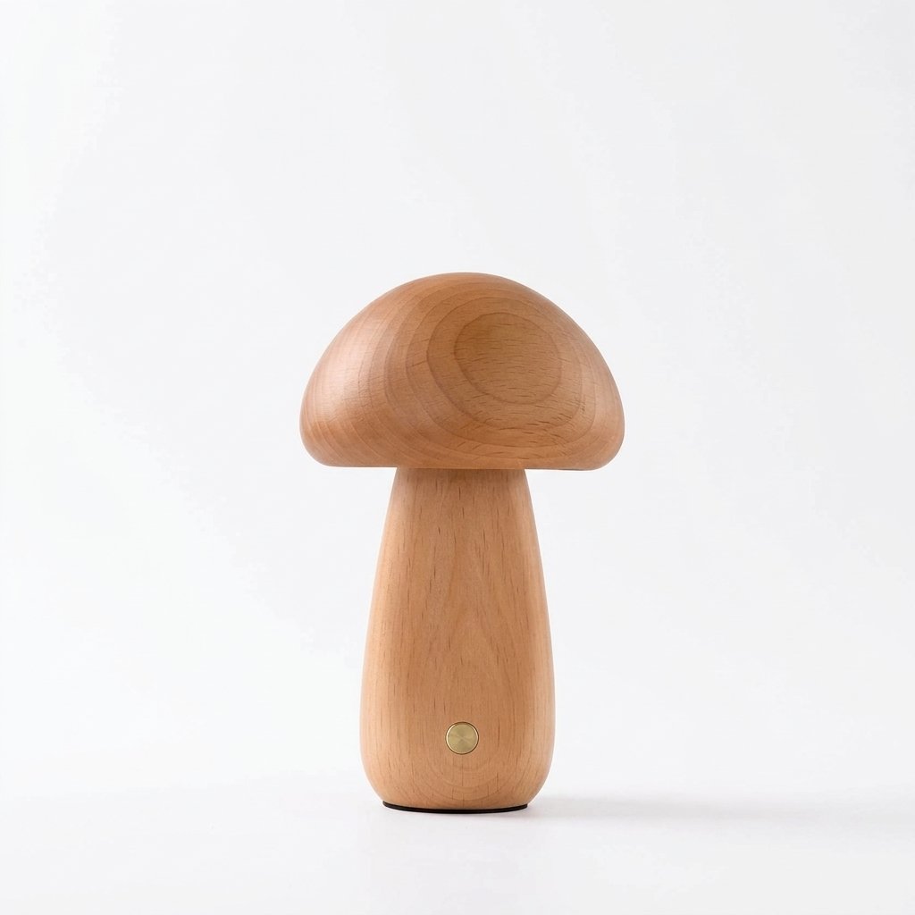 Wooden Mushroom Cordless LED Table Lamp with Warm Amber Glow