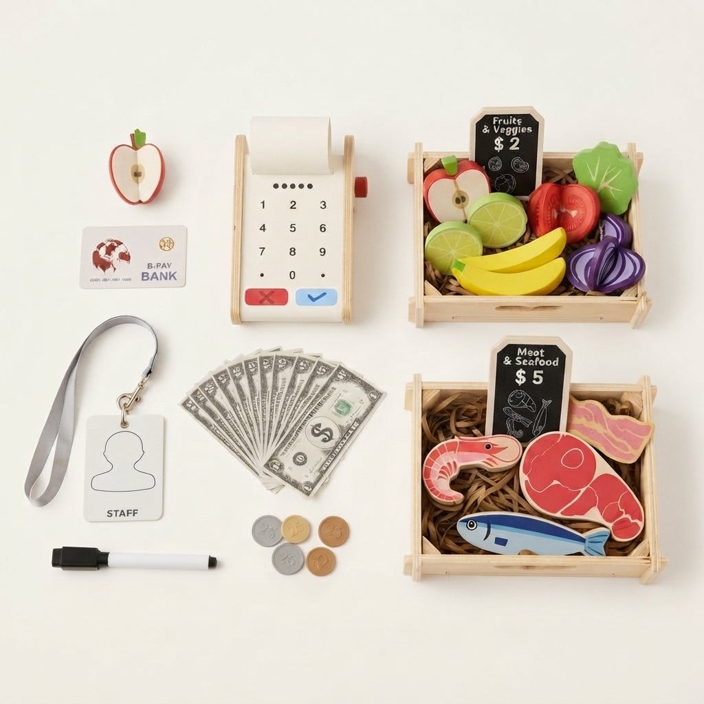 Wooden Play Market Set with Card Reader