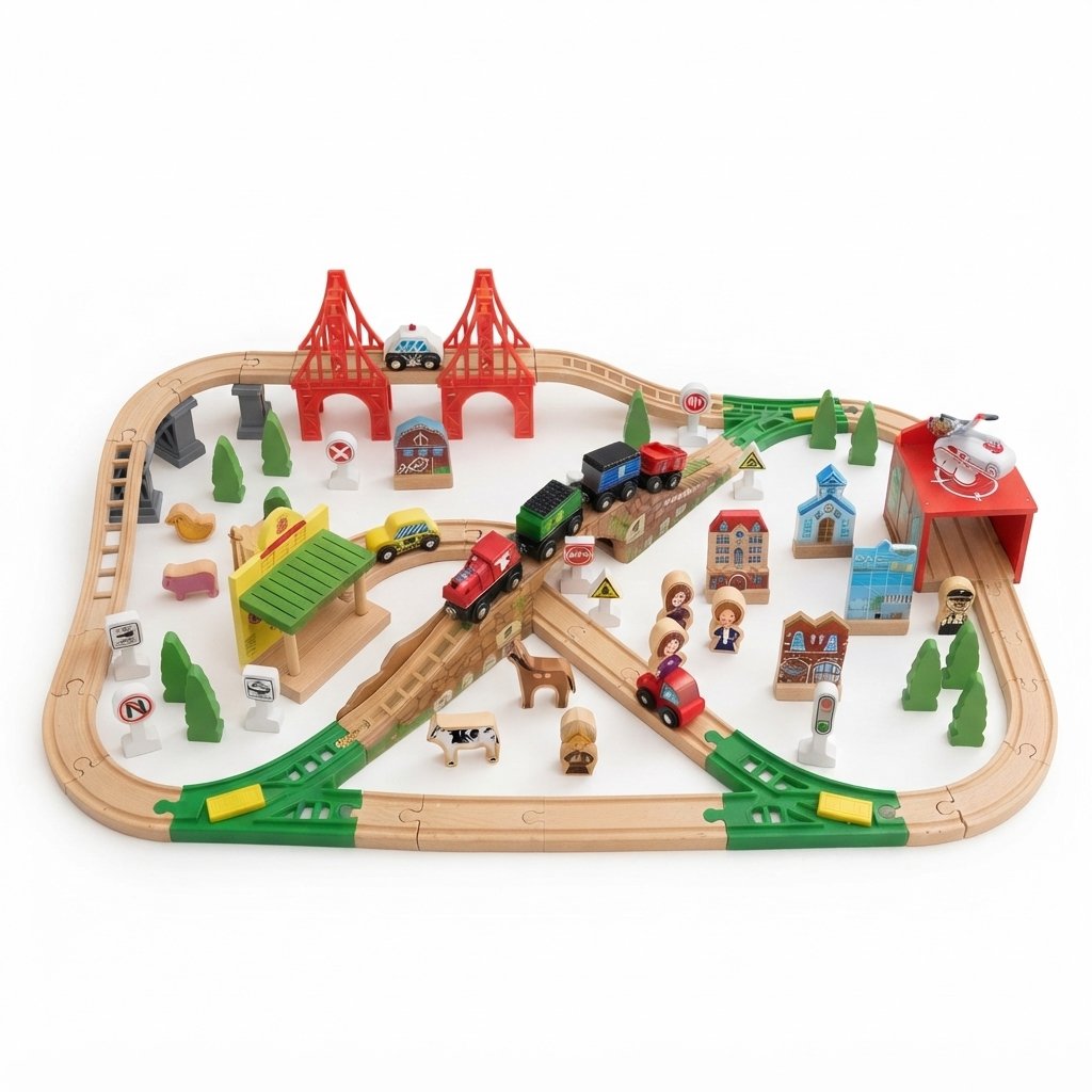 Wooden Railway Play Set with Bridges
