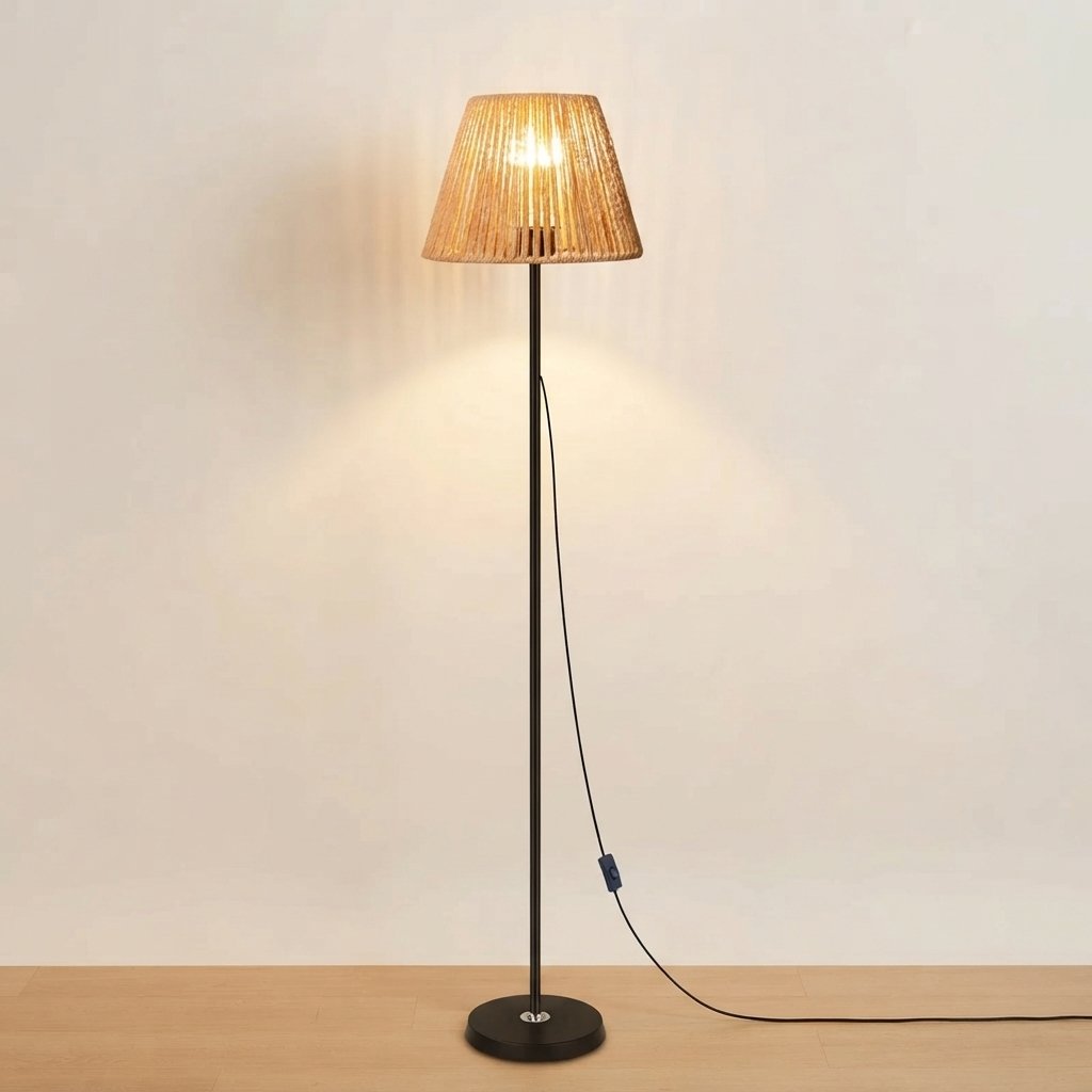 Woven Rattan Floor Lamp with Natural Shade