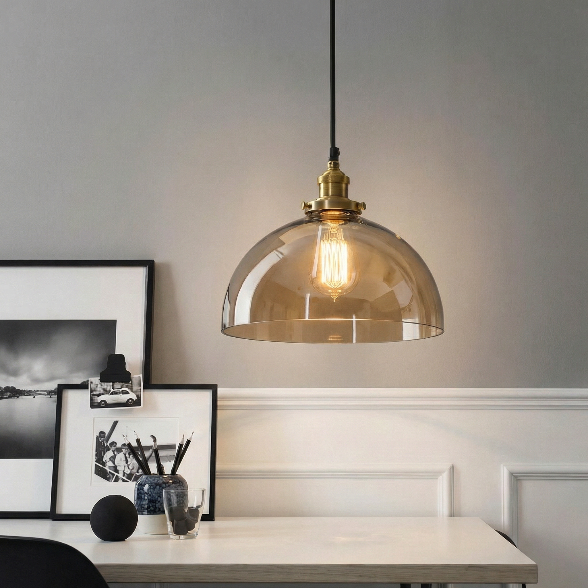 Industrial Dome Glass Pendant Light