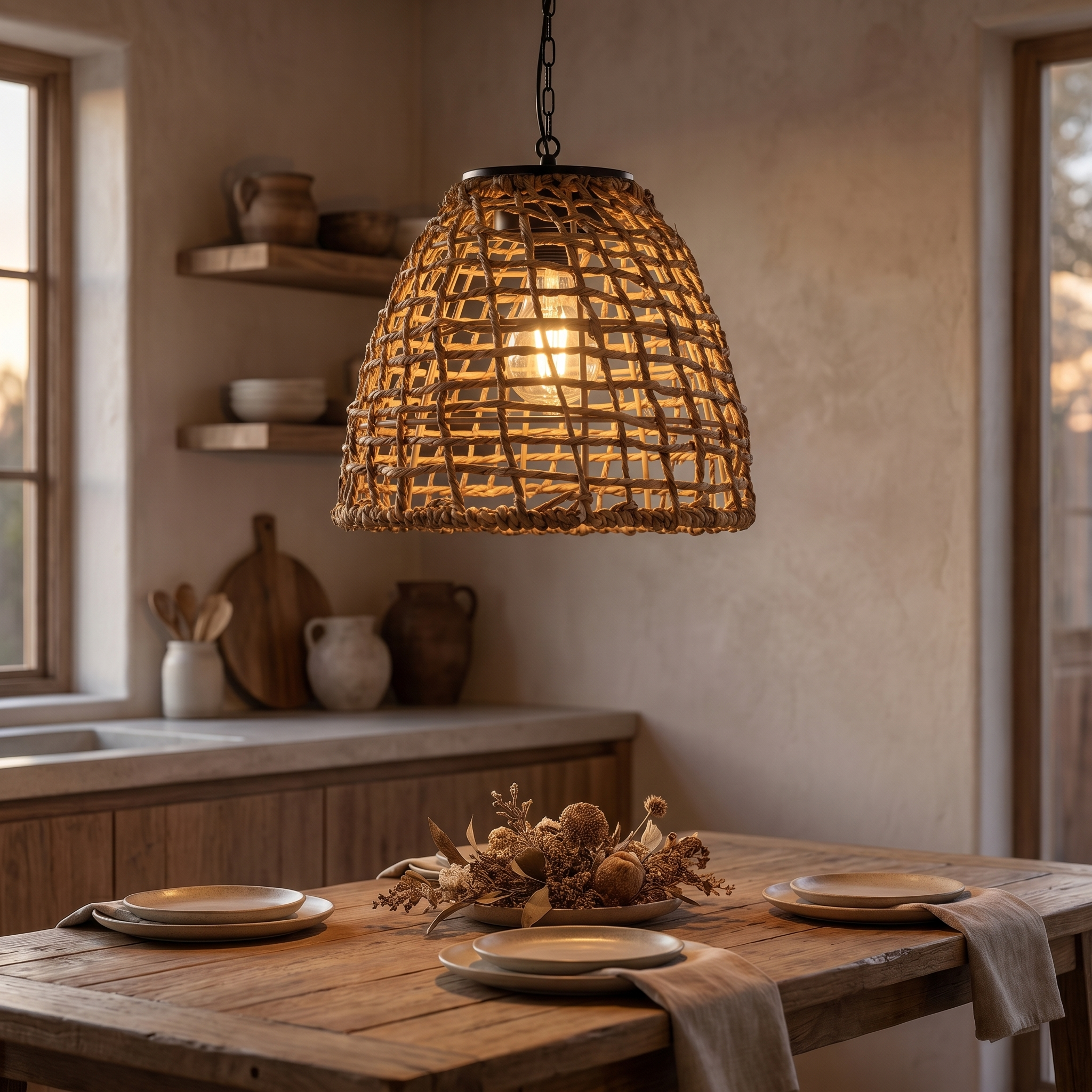Solar Rattan Hanging Lantern – Outdoor LED Pendant Light