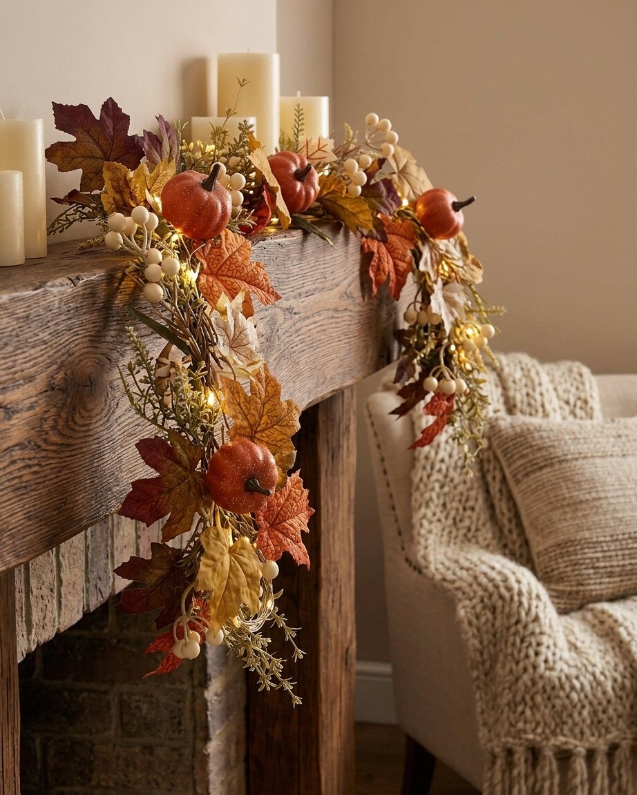 1.5m Pre-Lit Pumpkin Autumn Garland with 20 Warm White LED Lights