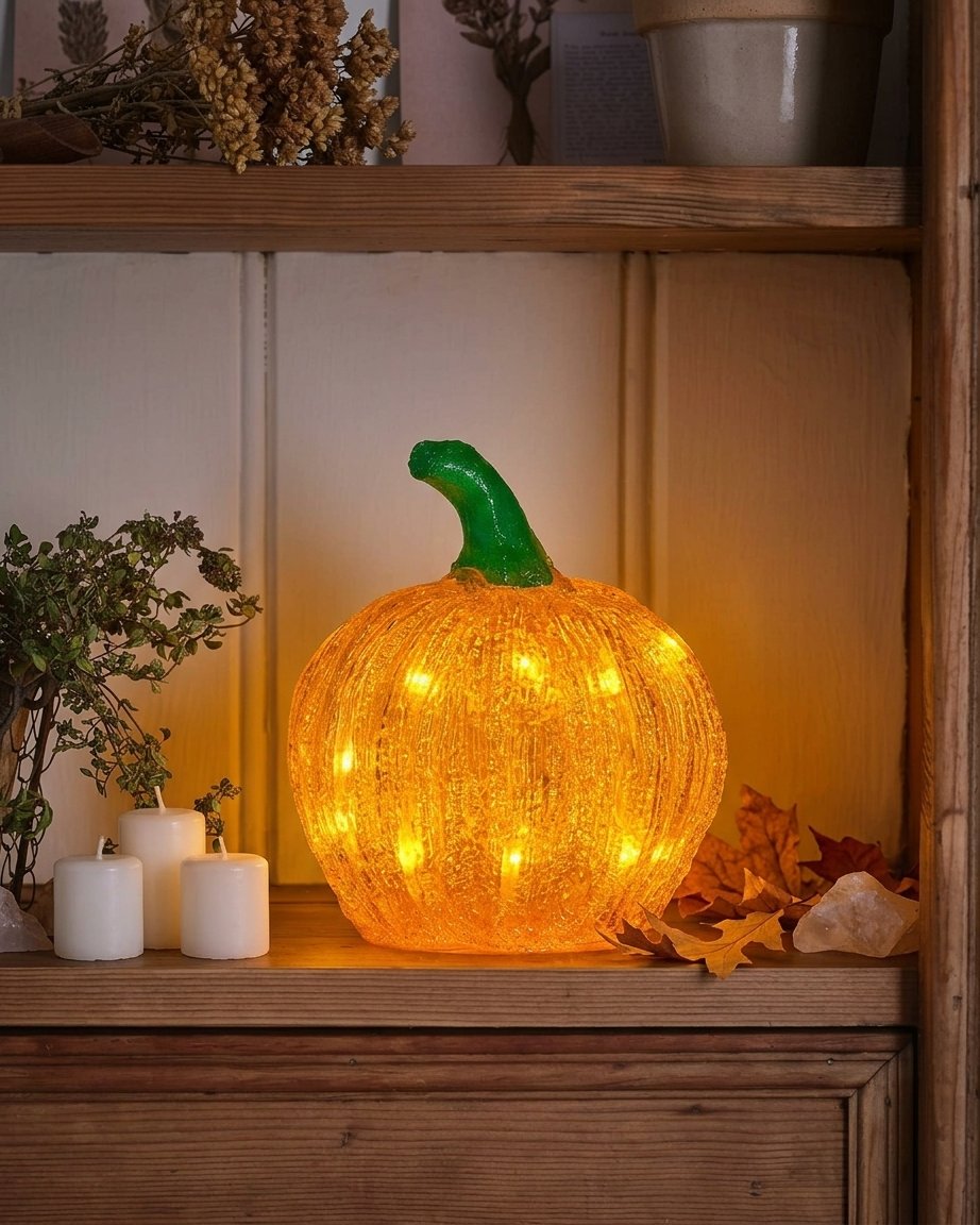 15 cm Light-Up Pumpkin Halloween Decoration with Warm White LEDs