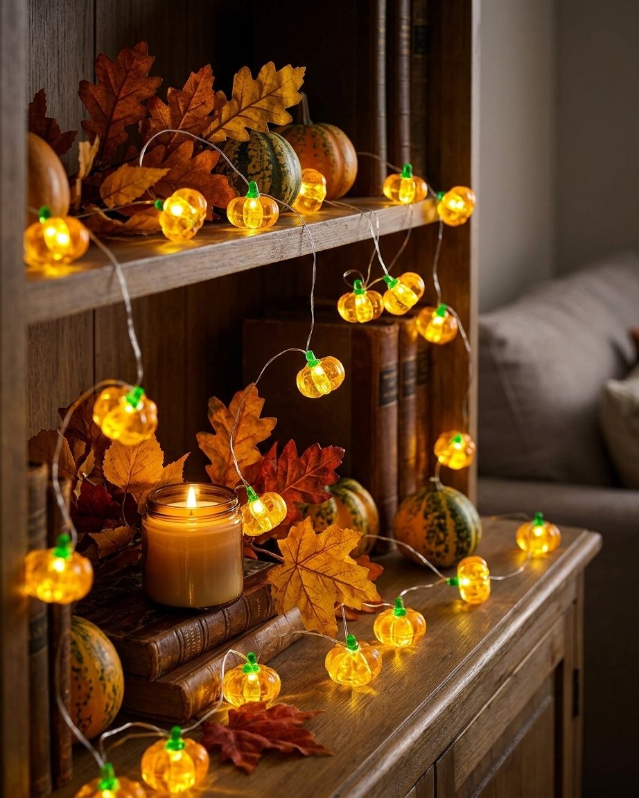 20 Pumpkin Micro LED String Lights with Timer, 2m Clear Cable