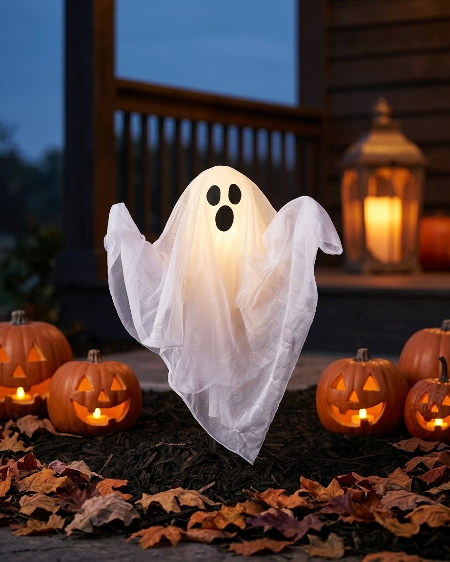 40 cm Illuminated Ghost Garden Stake Light with LED Glow and Timer
