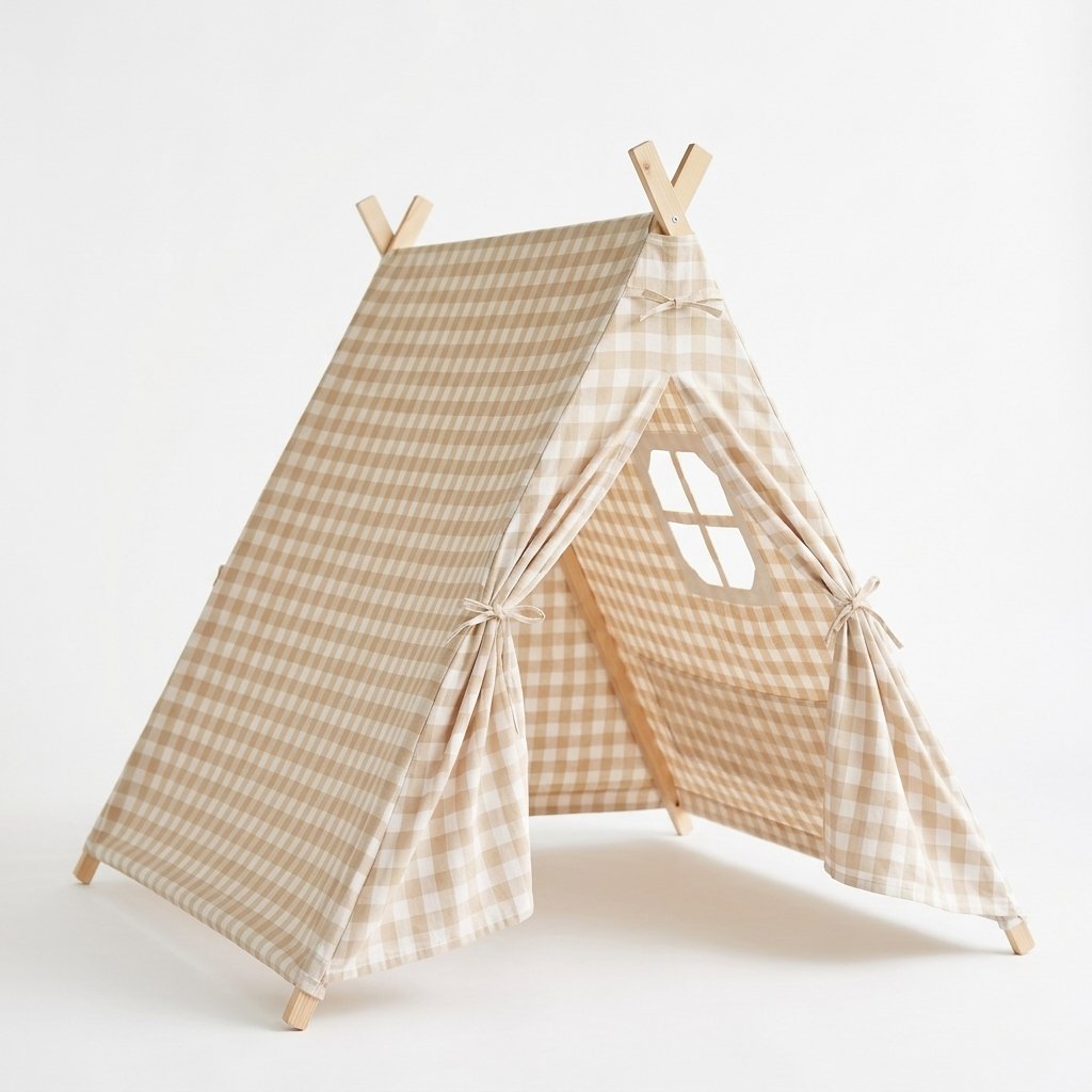 A-Frame Play Tent in Beige Gingham