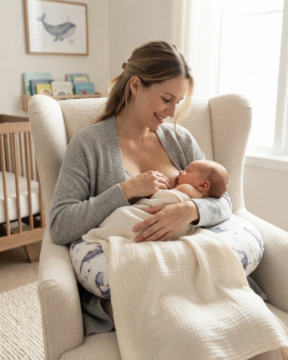 Baby Nursing Pillow with Whale Print