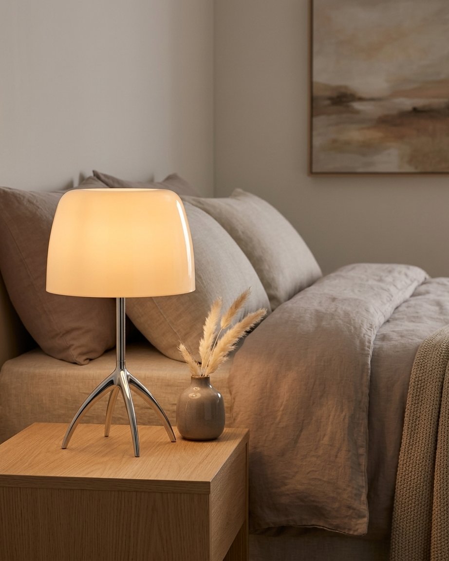 Bauhaus-Inspired Glass Table Lamp with Polished Chrome Tripod Base