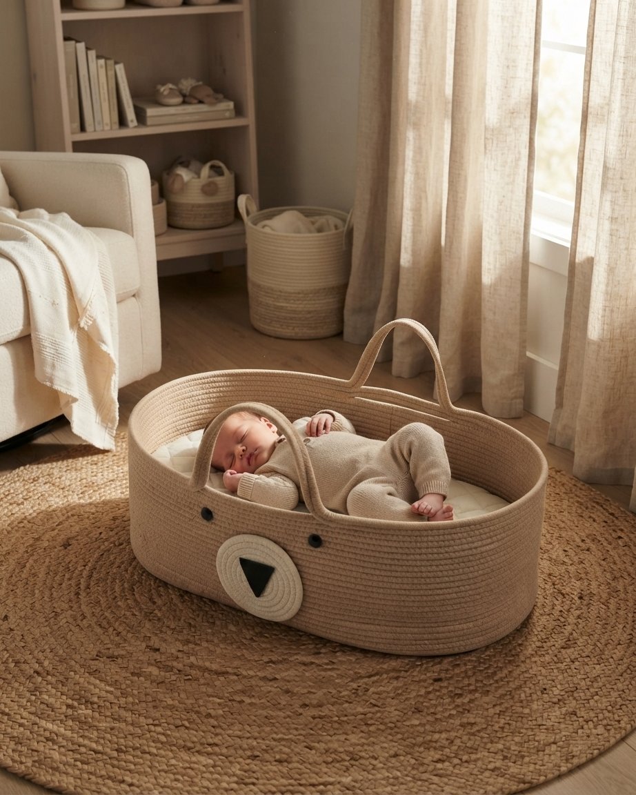 Bear Cotton Rope Moses Basket