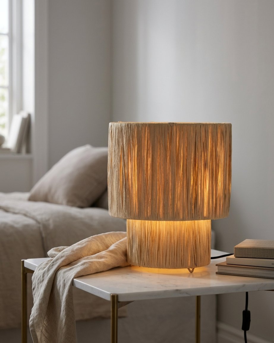 Belan Two-Tier Hand-Knitted Natural Fibre Table Lamp with Warm Glow Shade