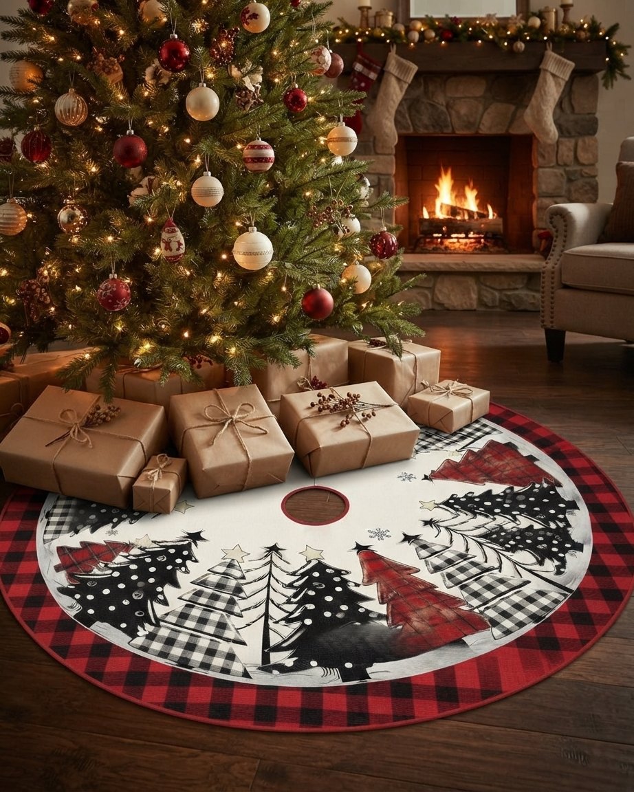Buffalo Check Patchwork Christmas Tree Skirt