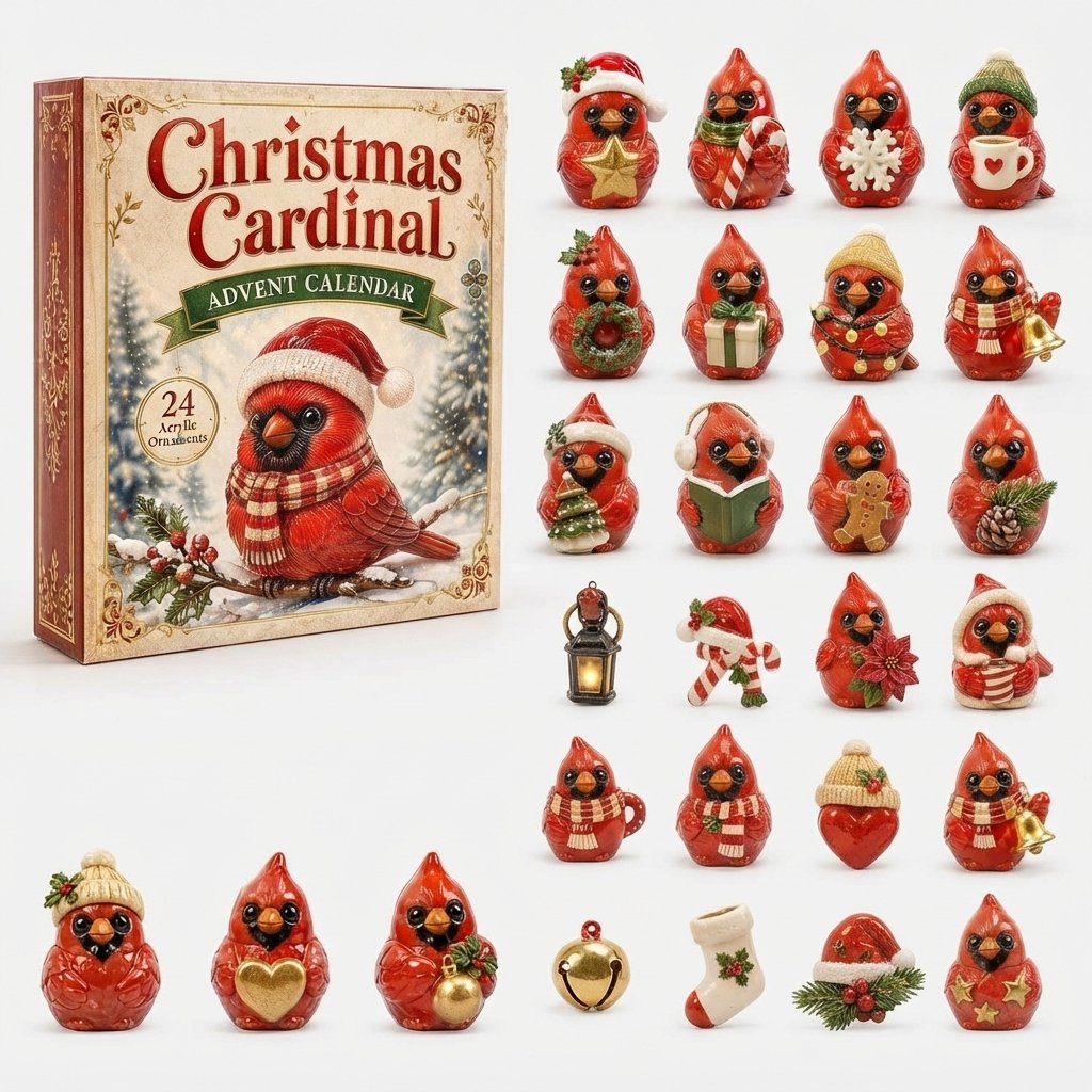 Cardinal Christmas Advent Calendar, 24 Charms