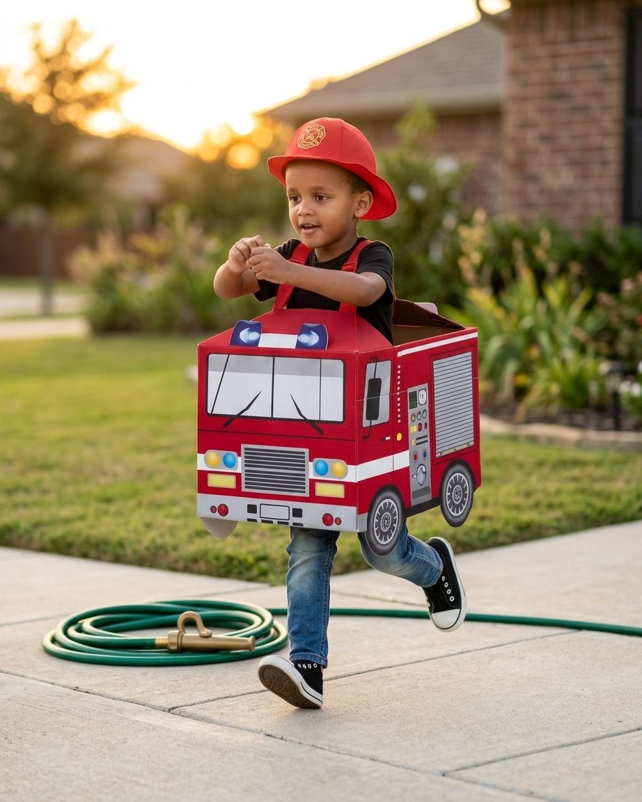 Children's Firefighter Costume Set with Fire Chief Jacket, Hat and 3D Fire Engine Backpack