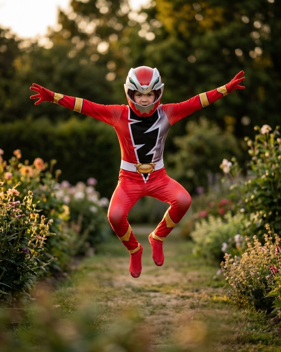 Children's Superhero Full-Body Costume Jumpsuit with Integrated Hood Mask, Gloves and Feet