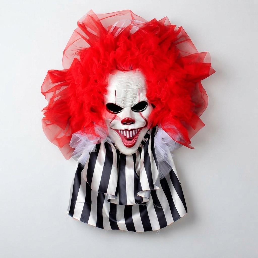 Clown Mask Halloween Hanging Wreath, Red