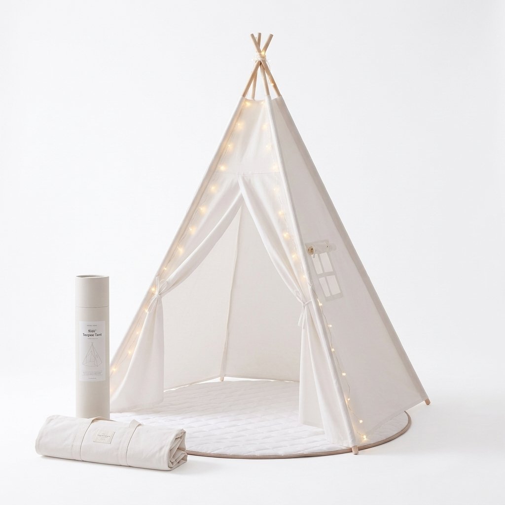Cotton Canvas Teepee, Mat & Lights Bundle