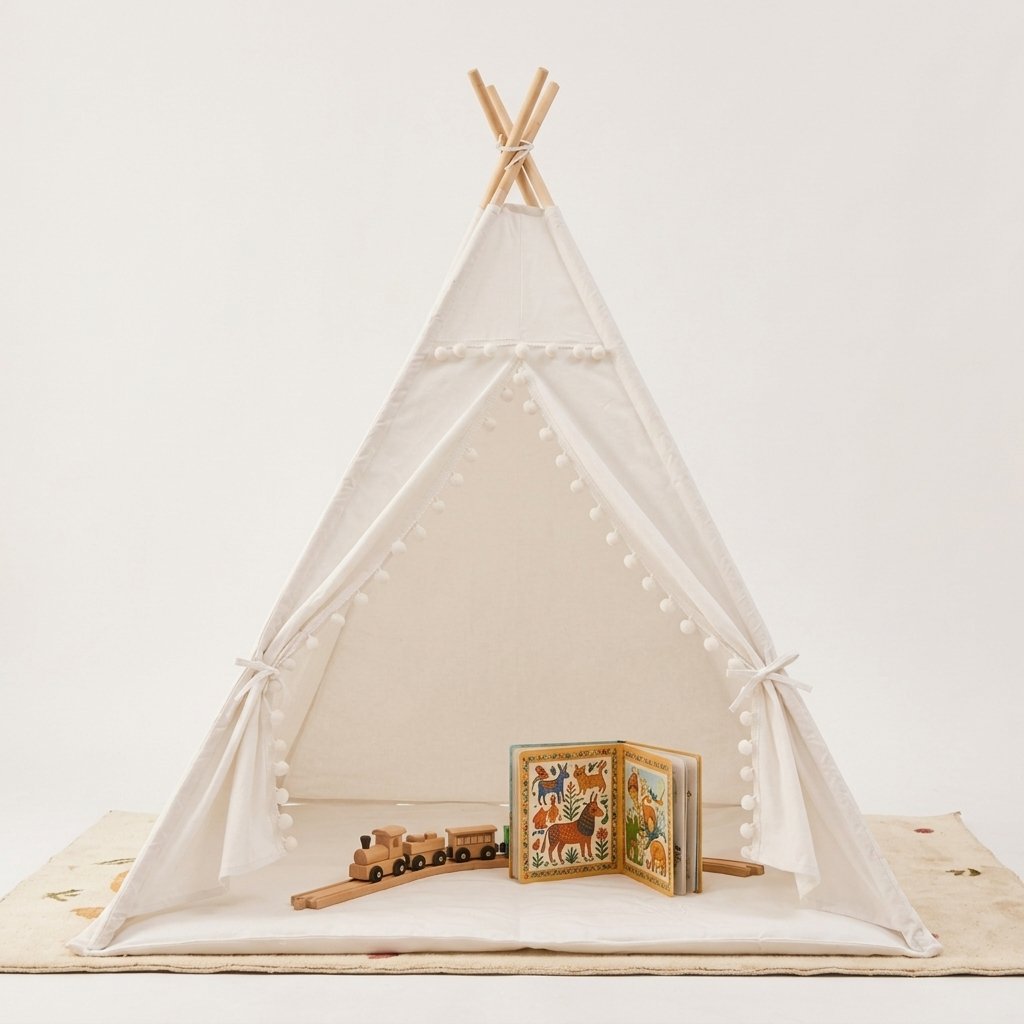 Cotton Teepee Play Tent with Pom-Poms