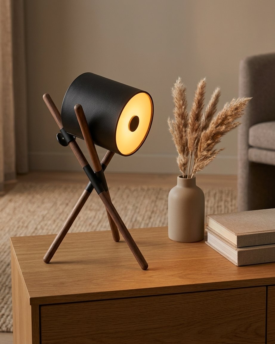 Crossover Drum Tripod Table Lamp with Wood Legs