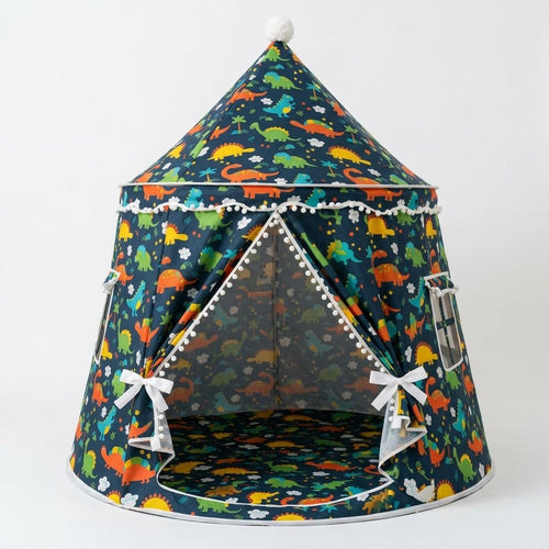 Dinosaur Kids Play Tent with Pom-Pom Trim