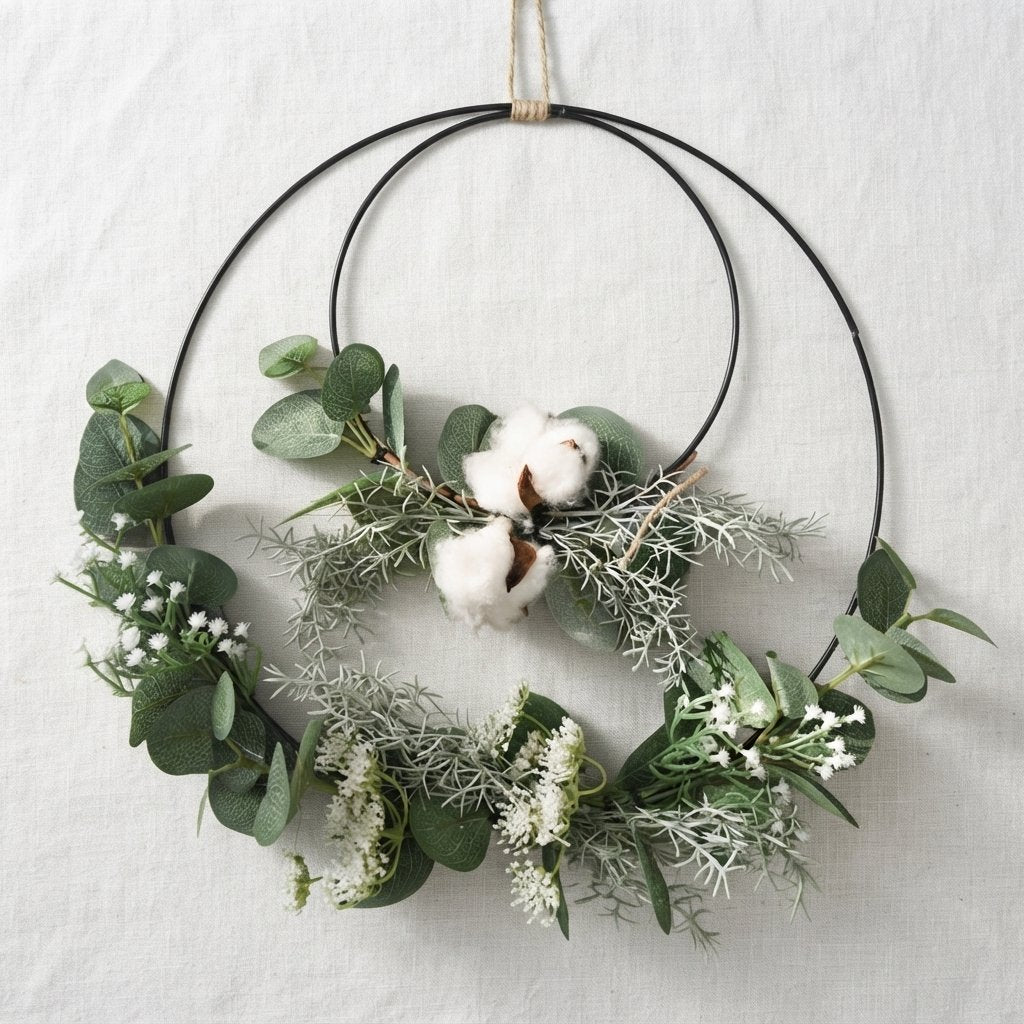 Double Hoop Wreath with Cotton & Eucalyptus
