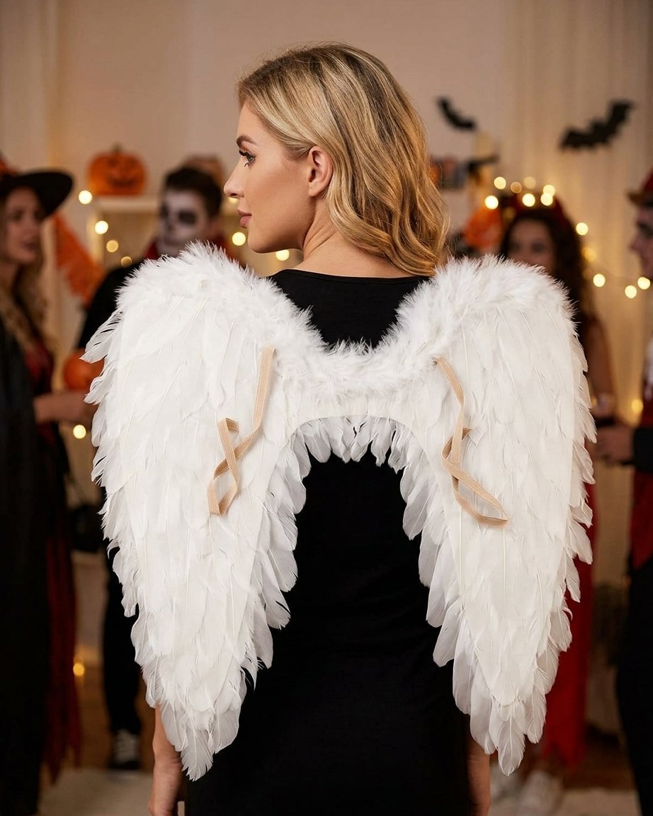 Feathered Angel Wings Costume Accessory with Adjustable Straps