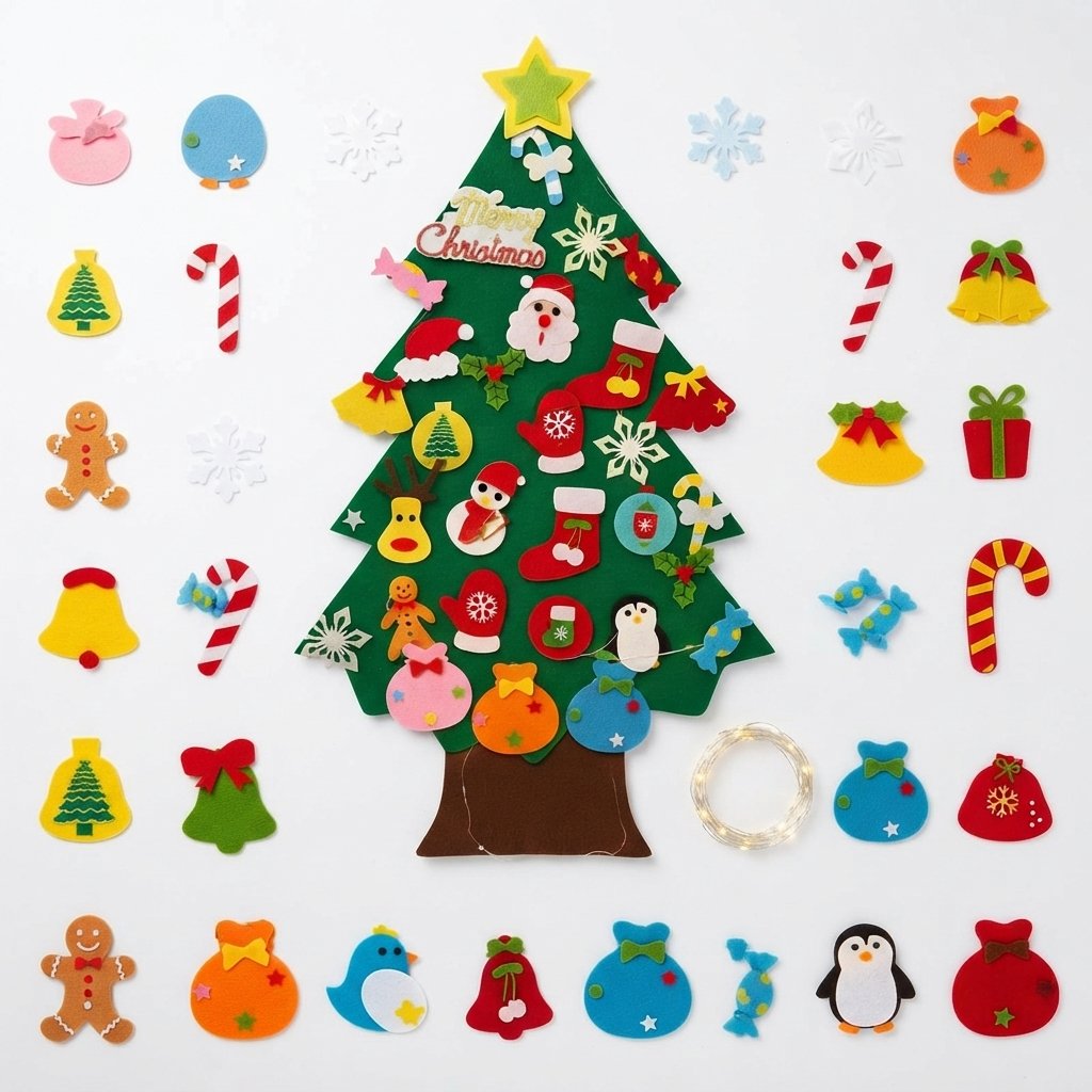 Felt Christmas Tree with Lights for Kids